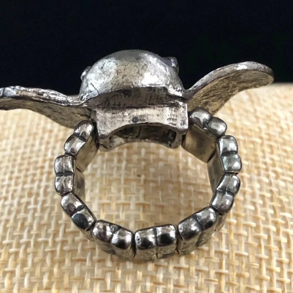 Silver Tone Boho Elephant Stretch Ring Trunk Up‎